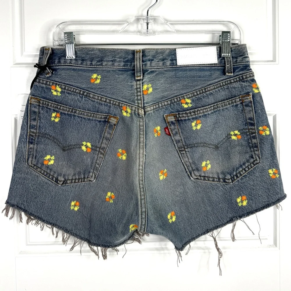 RE/DONE Levi’s The Short NEW Size 28 Floral Indigo Embroidered Jean Shorts